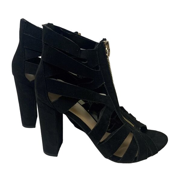 Charlotte Russe Black Strappy Open-Toe High Heel Sandals Bootie Zipper Size 8 - Picture 5 of 12